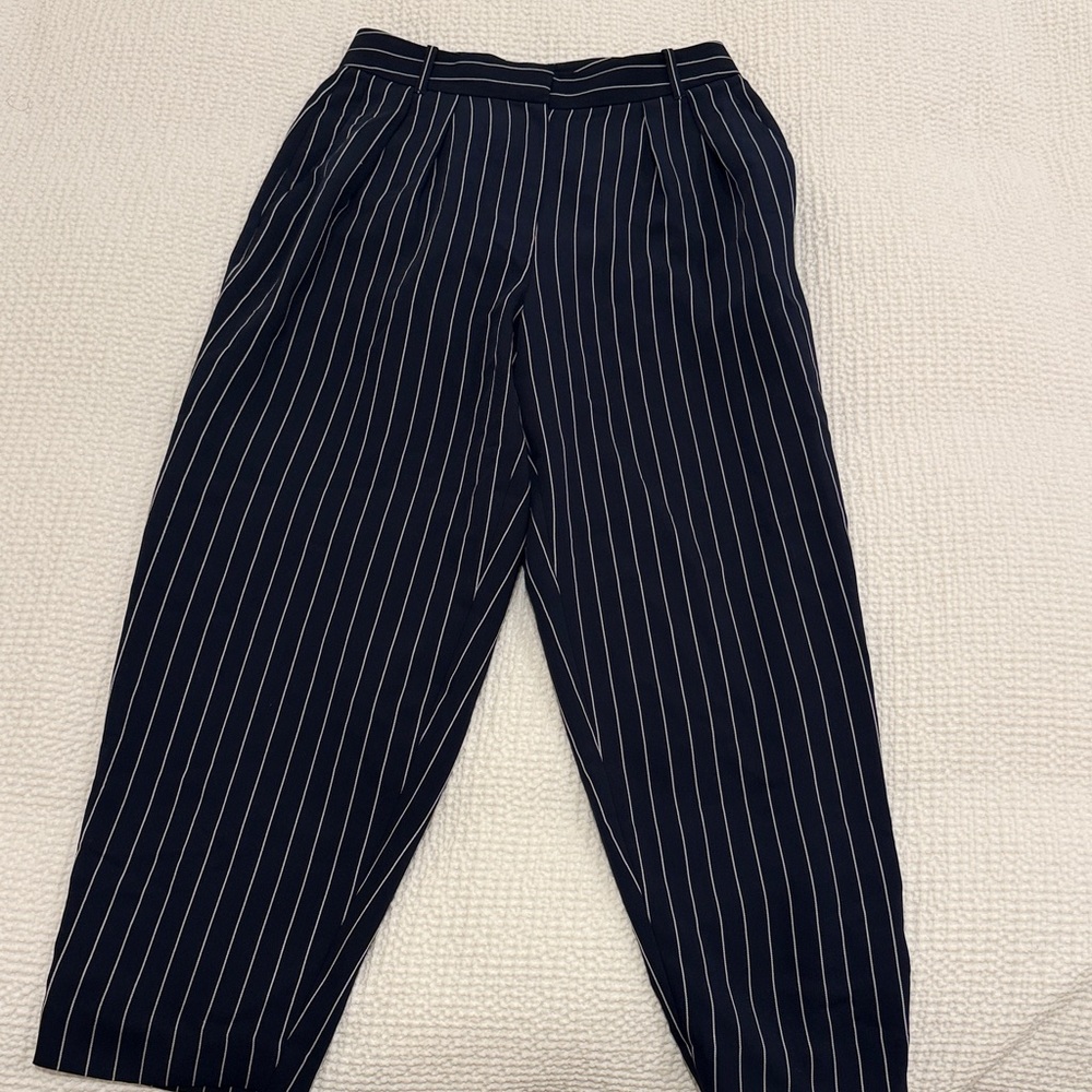Babaton Dark Blue and White Pinstripe Pants